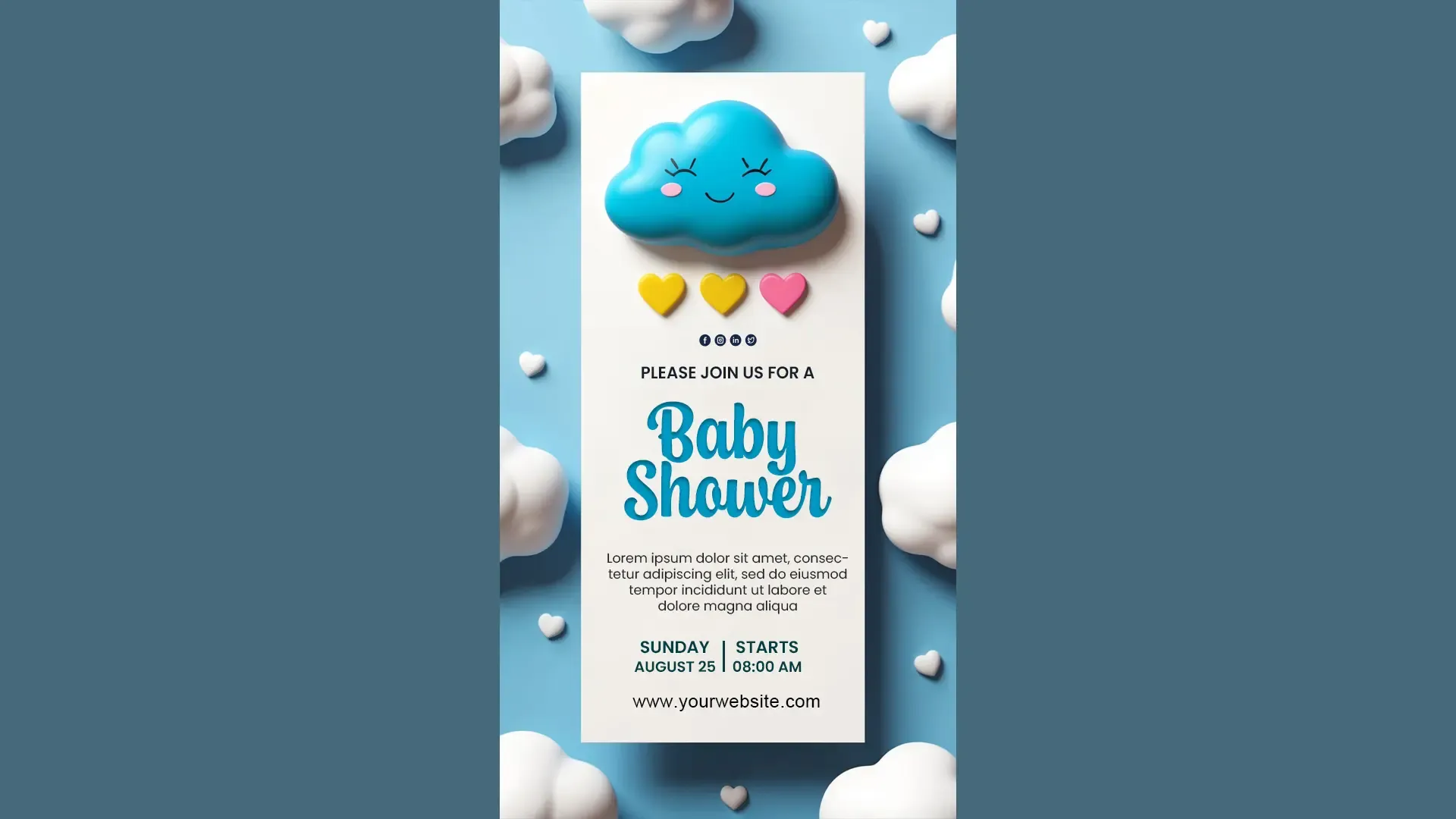 Cute Cloud Theme Baby Shower Card Template for Instagram Story